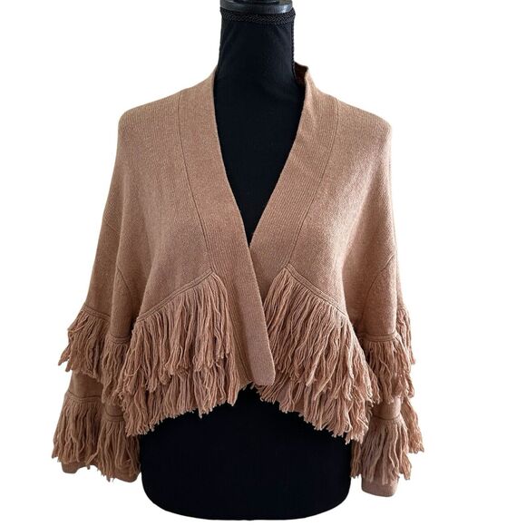 BCBGMAXAZRIA Women’s Tan Fringe Knit Open Front Cardigan Size S - Picture 4 of 7